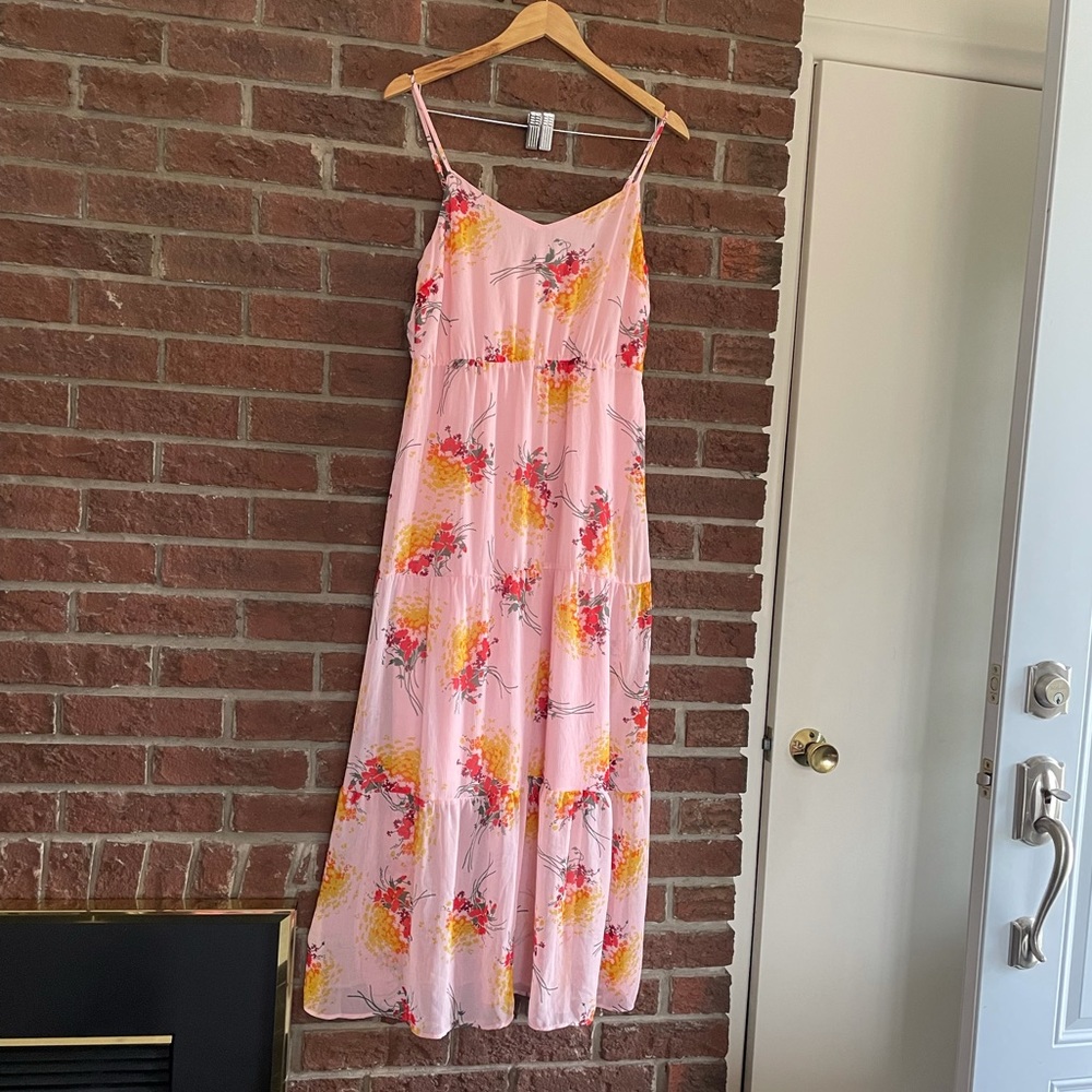 J.CREW MERCANTILE pink floral tiered maxi dress